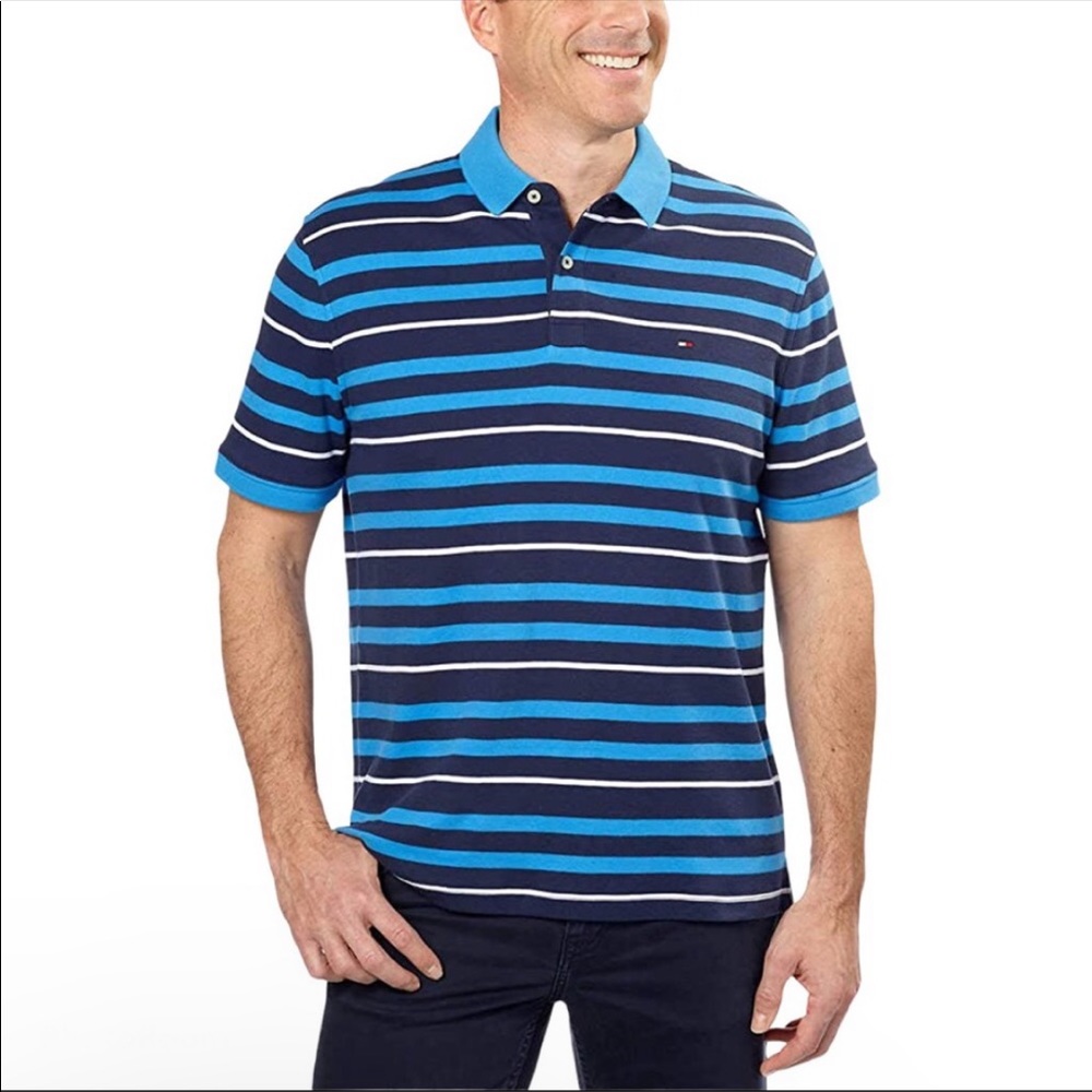 Tommy Hilfiger Size Large Blue Interlock Short Sleeve Cotton Polo Shirt